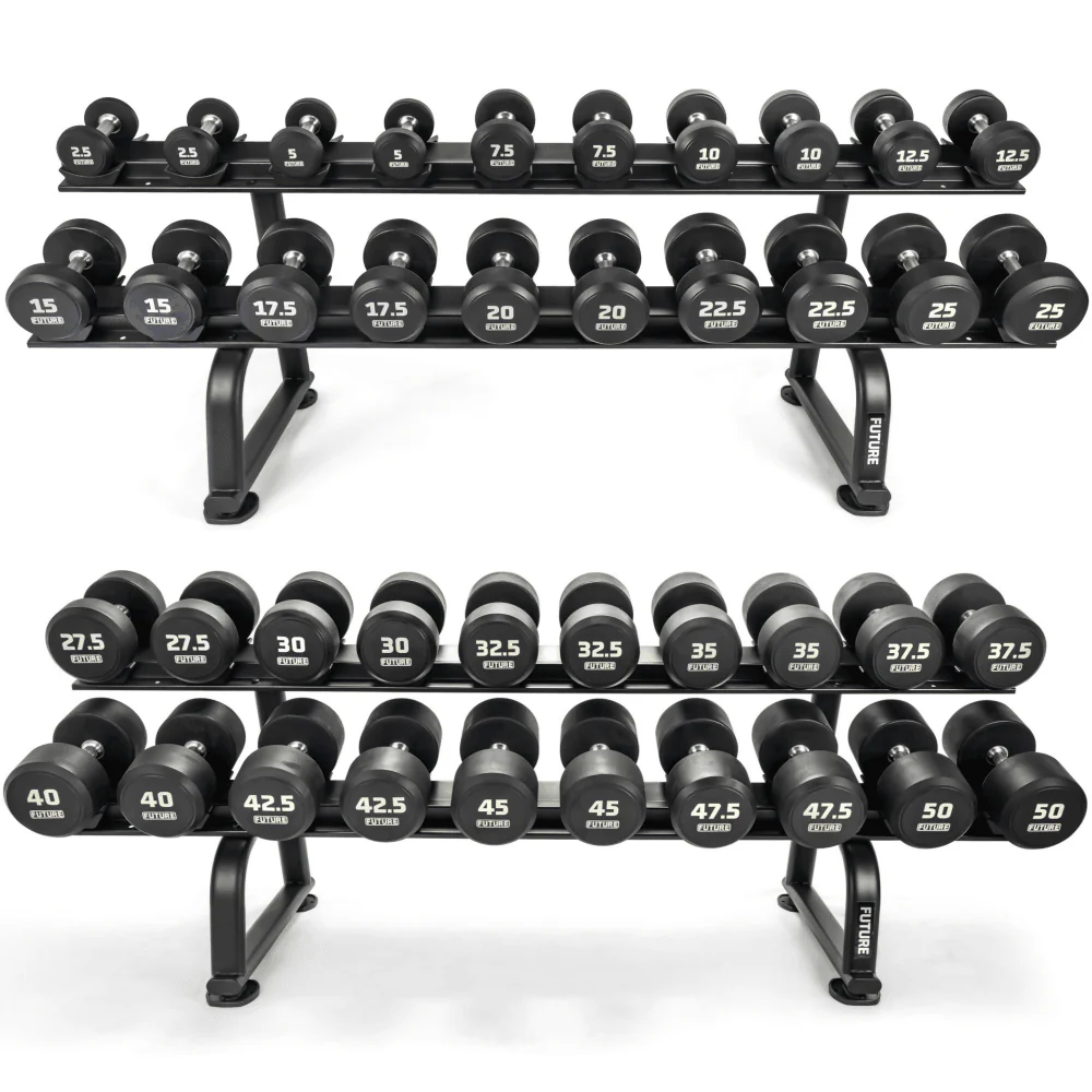 FORCE USA Commercial Round Dumbbells set with 3 Tier rack. 2.5-25kgs - Image 2